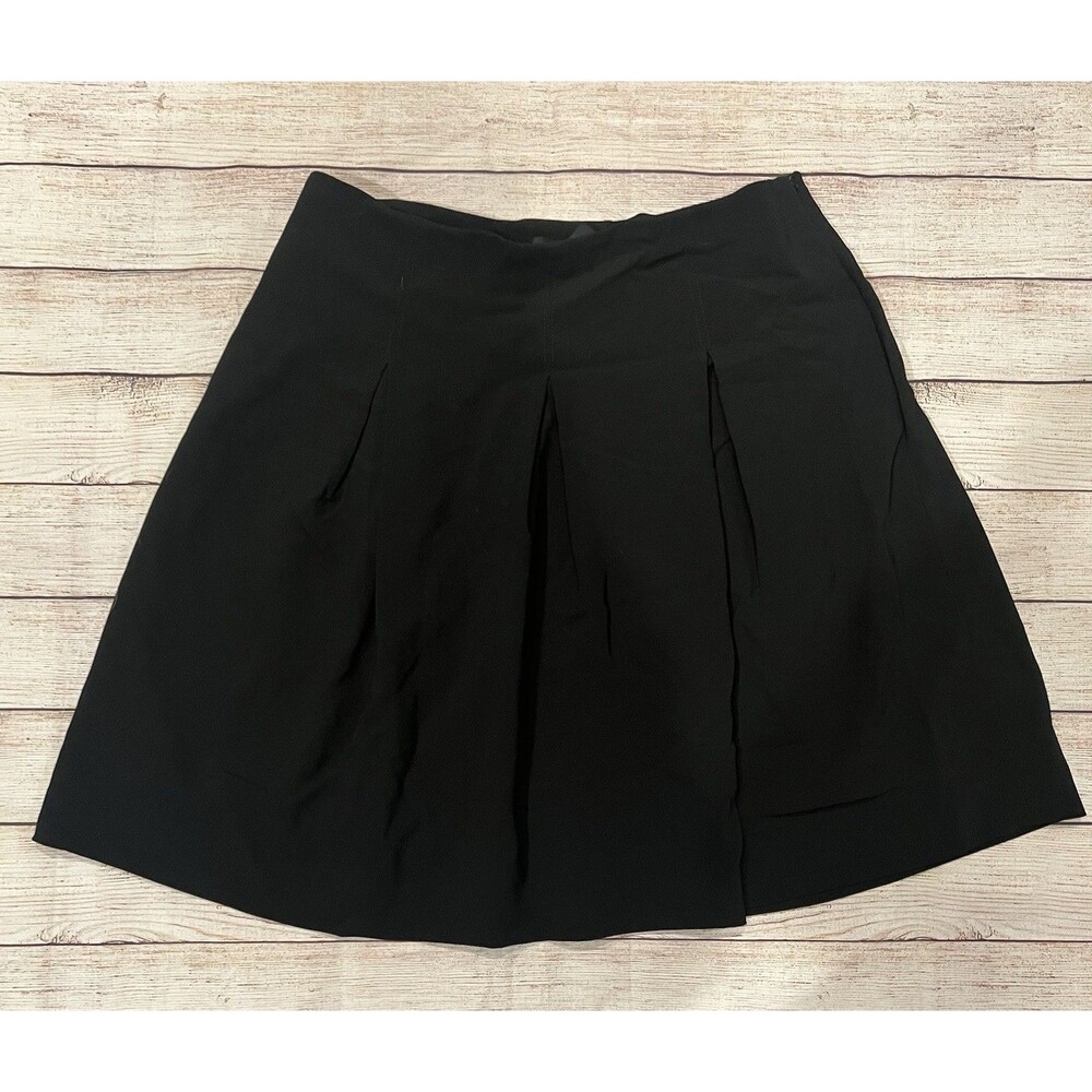 White House Black Market Black Pleated Flare Mini Skirt Size 12 WHBM Office